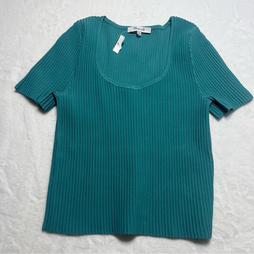 Madewell Teal Ribbed Short Sleeve Top‎